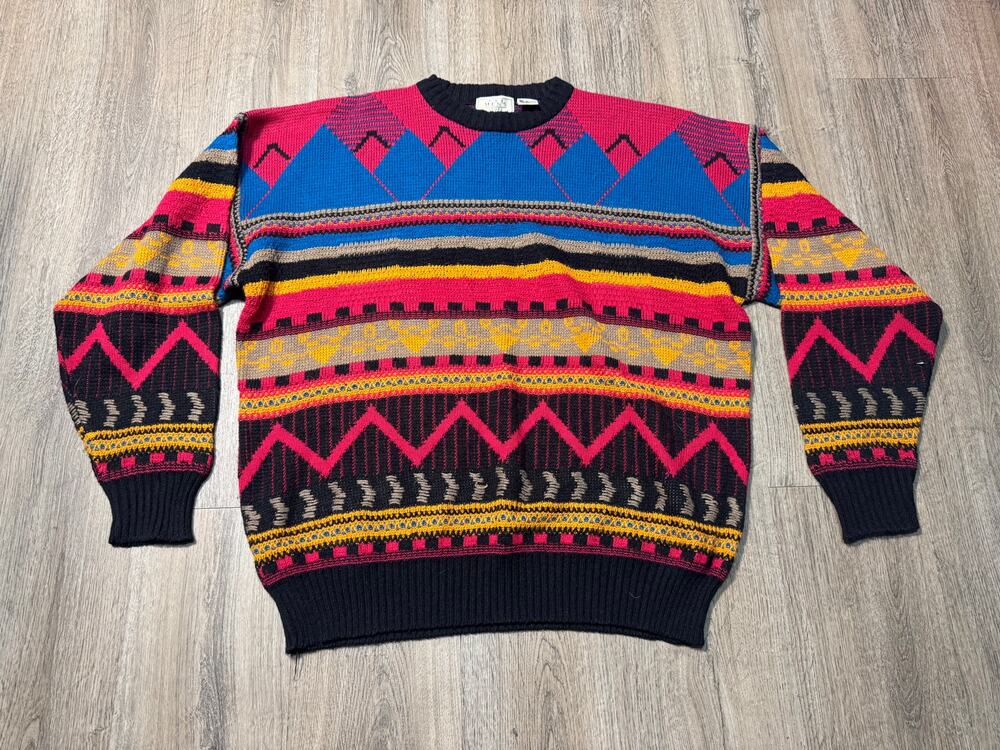 Vintage Sears Men's Colorful Geometric Pattern Crewneck Sweater
